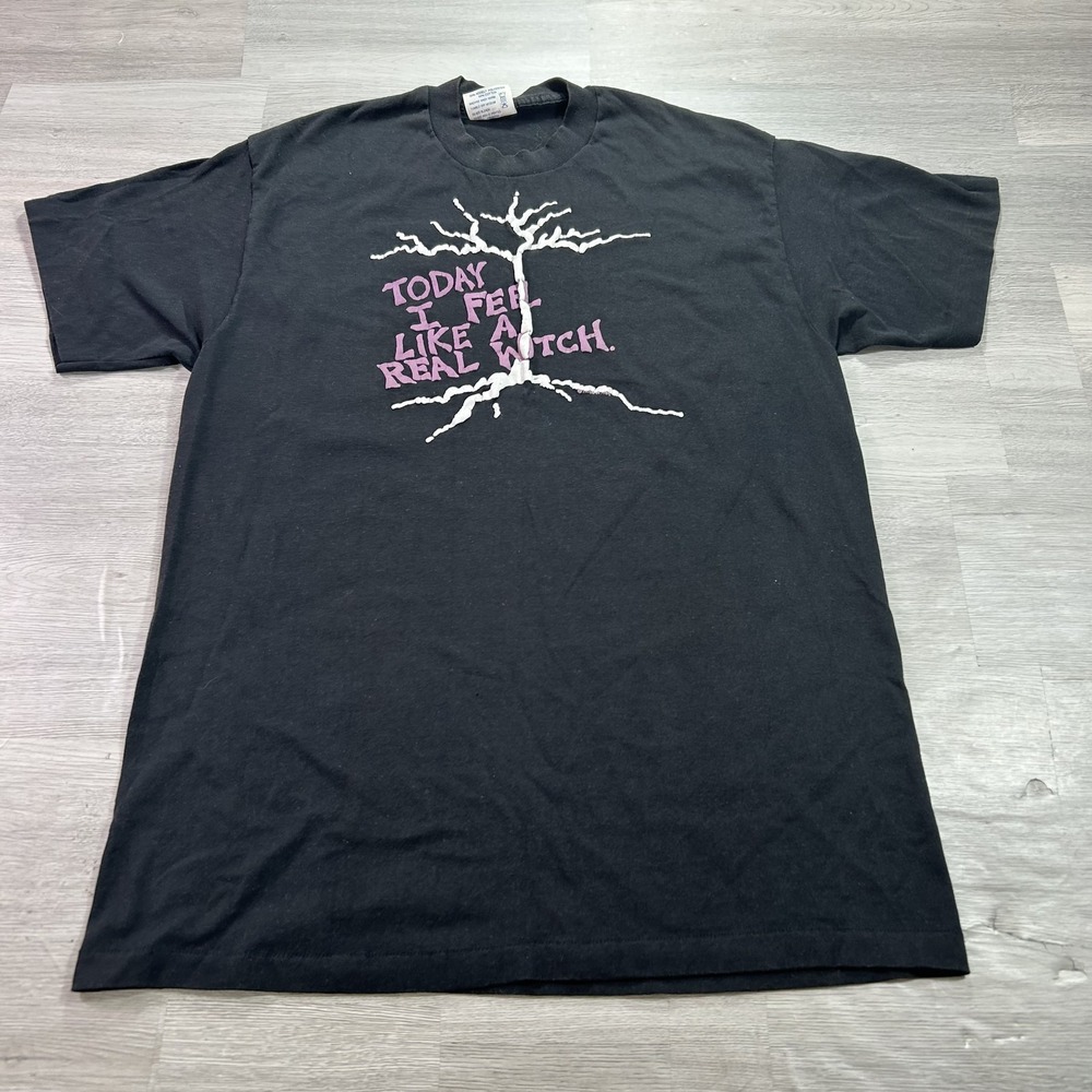 VINTAGE Tee Jays Shirt Mens XL Black Today I Feel Like Real Witch Funny Tee 80s
